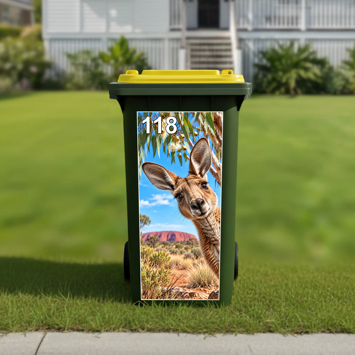 Gday kangaroo wheelie bin sticker
