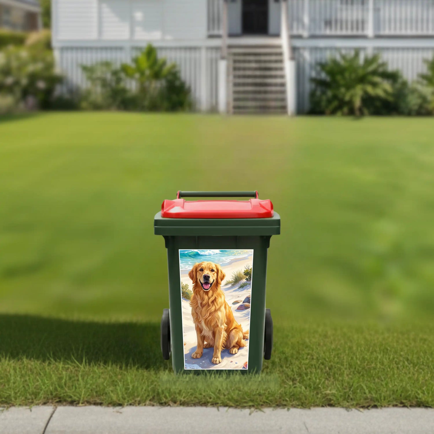 Golden retriever wheelie bin sticker