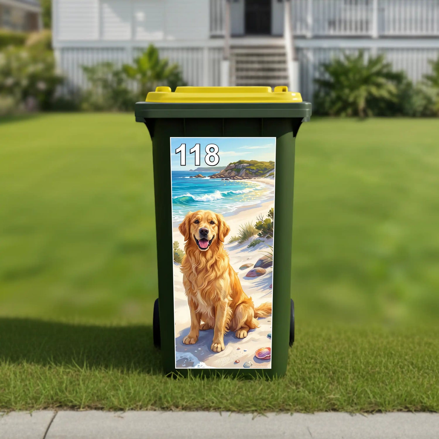 Golden retriever wheelie bin sticker