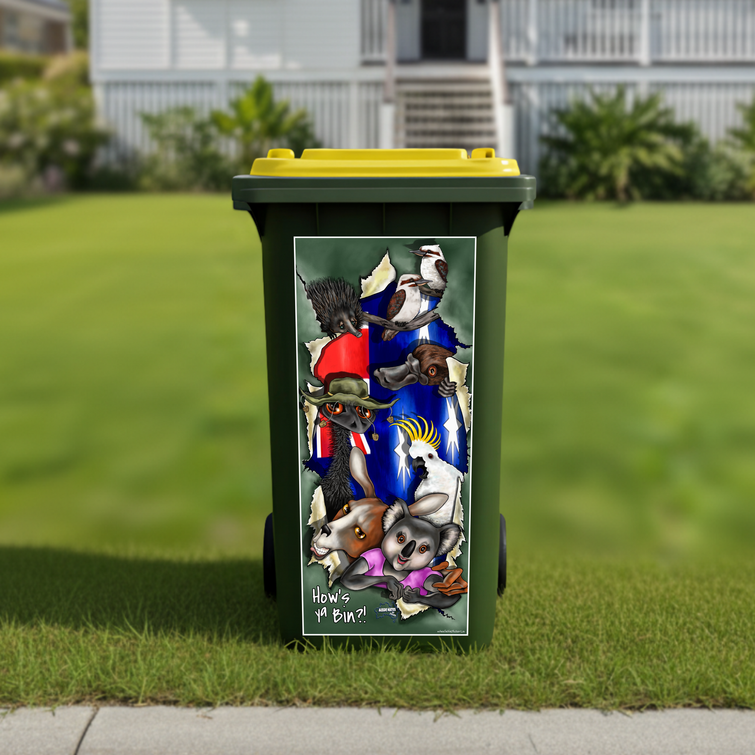 Hows ya bin with aussie friends wheelie bin sticker
