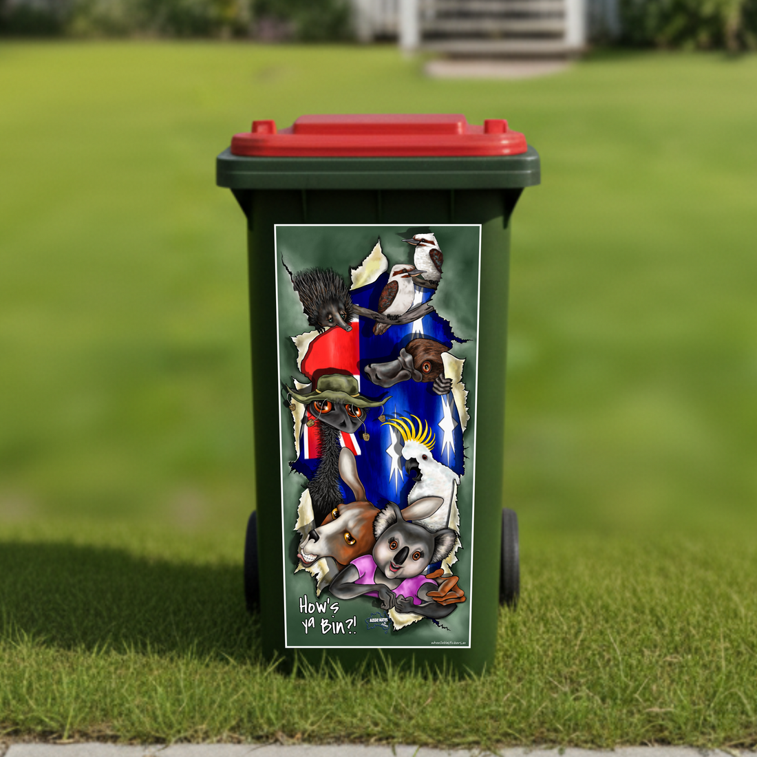 Hows ya bin with aussie friends wheelie bin sticker