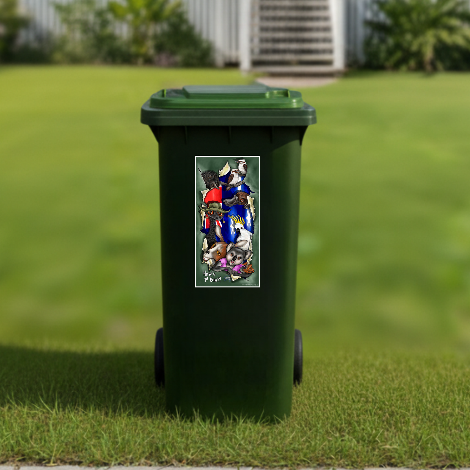 Hows ya bin with aussie friends wheelie bin sticker
