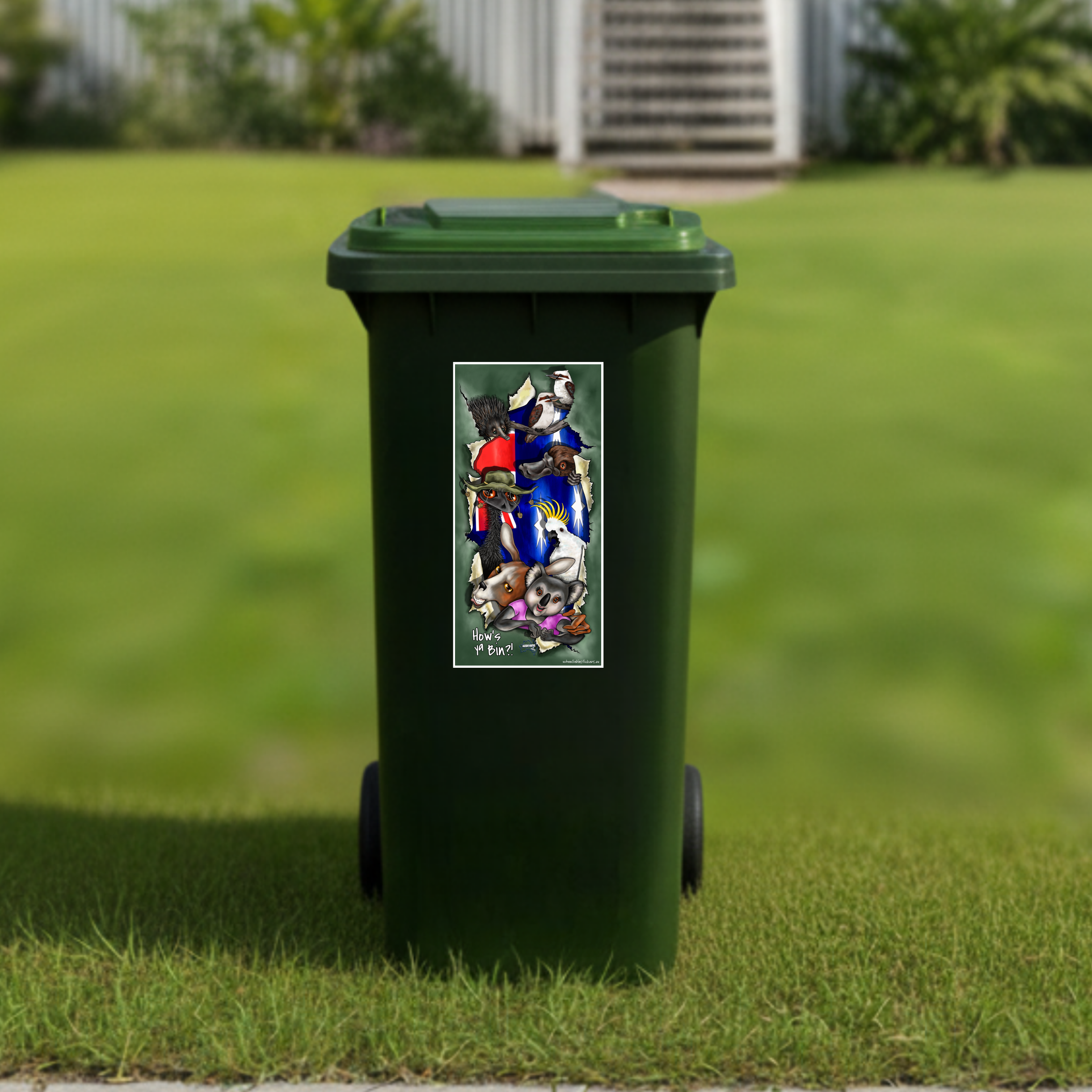 Hows ya bin with aussie friends wheelie bin sticker