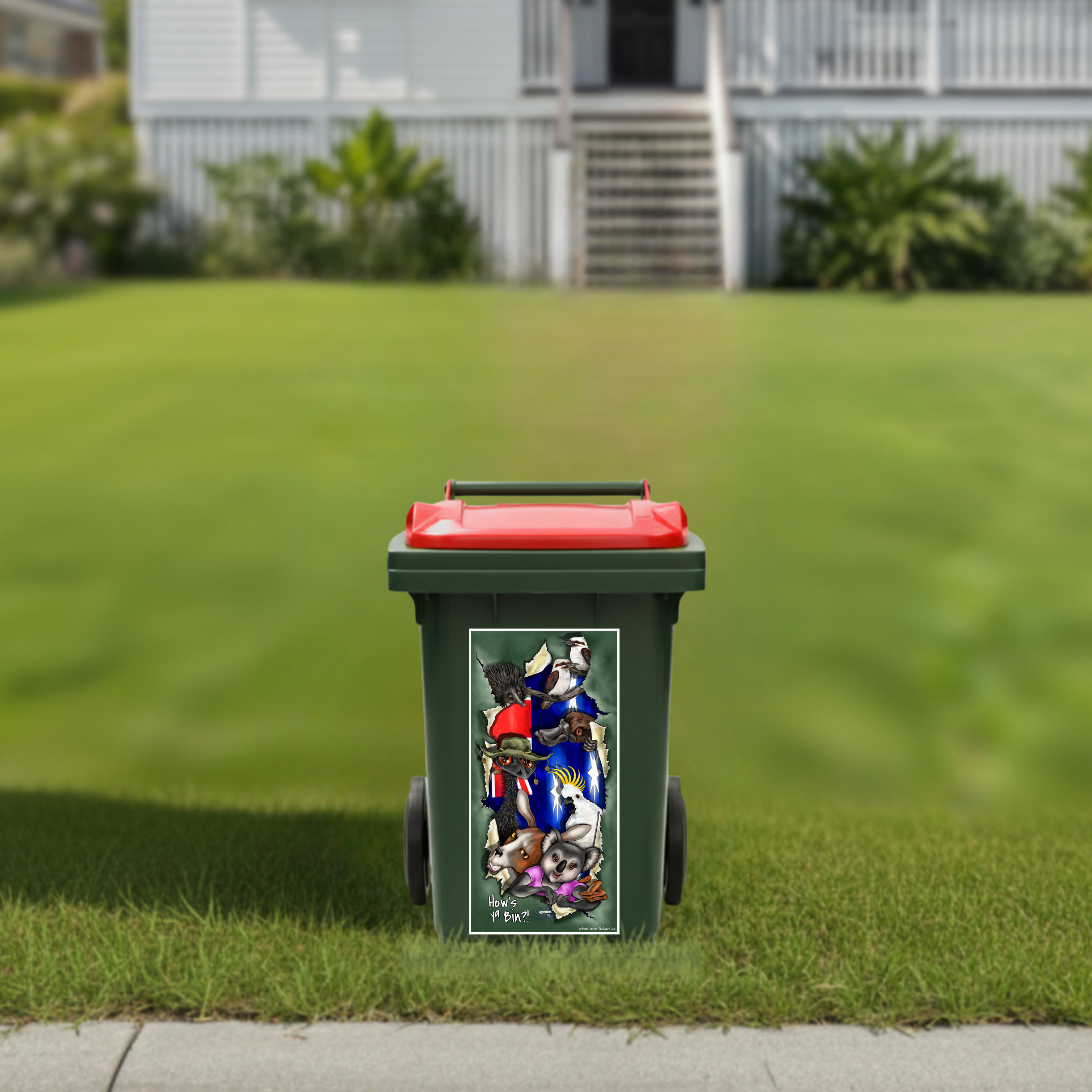 Hows ya bin with aussie friends wheelie bin sticker