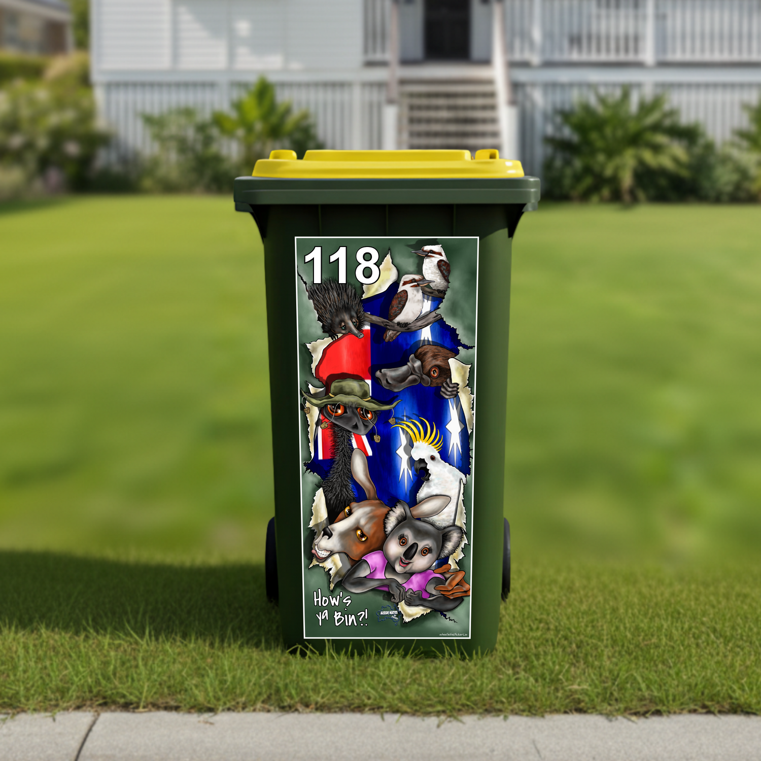 Hows ya bin with aussie friends wheelie bin sticker