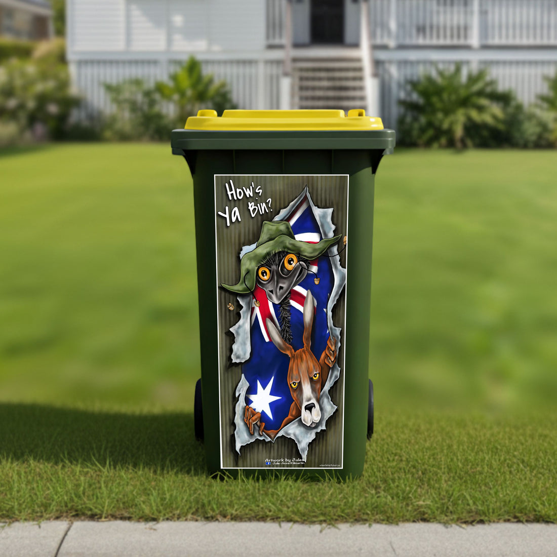 SPECIAL 240 litre Hows ya bin wheelie bin sticker - old version