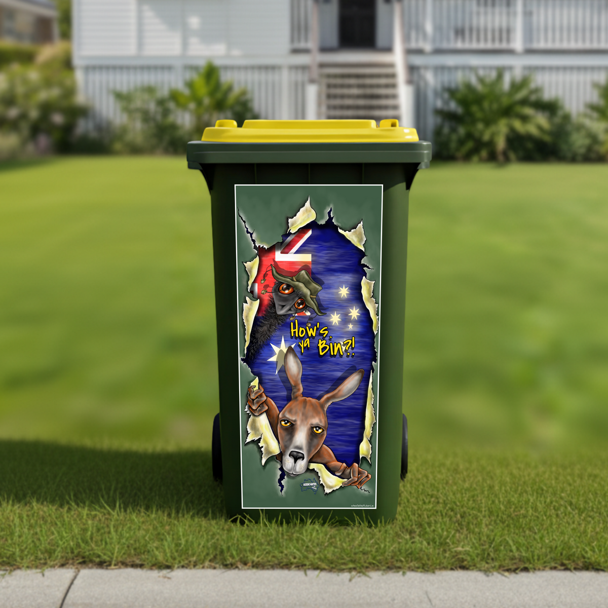 Hows ya bin wheelie bin sticker