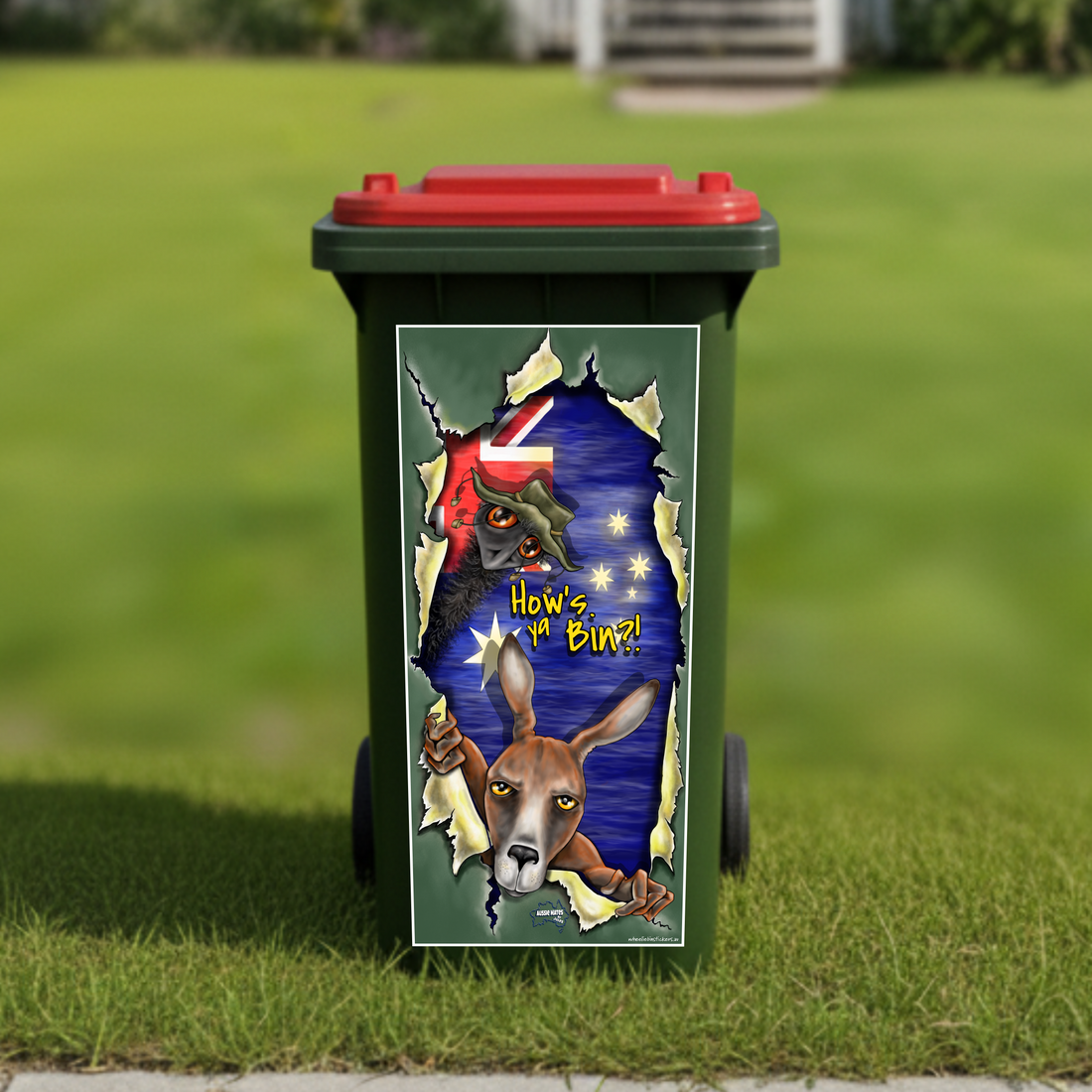 Hows ya bin wheelie bin sticker