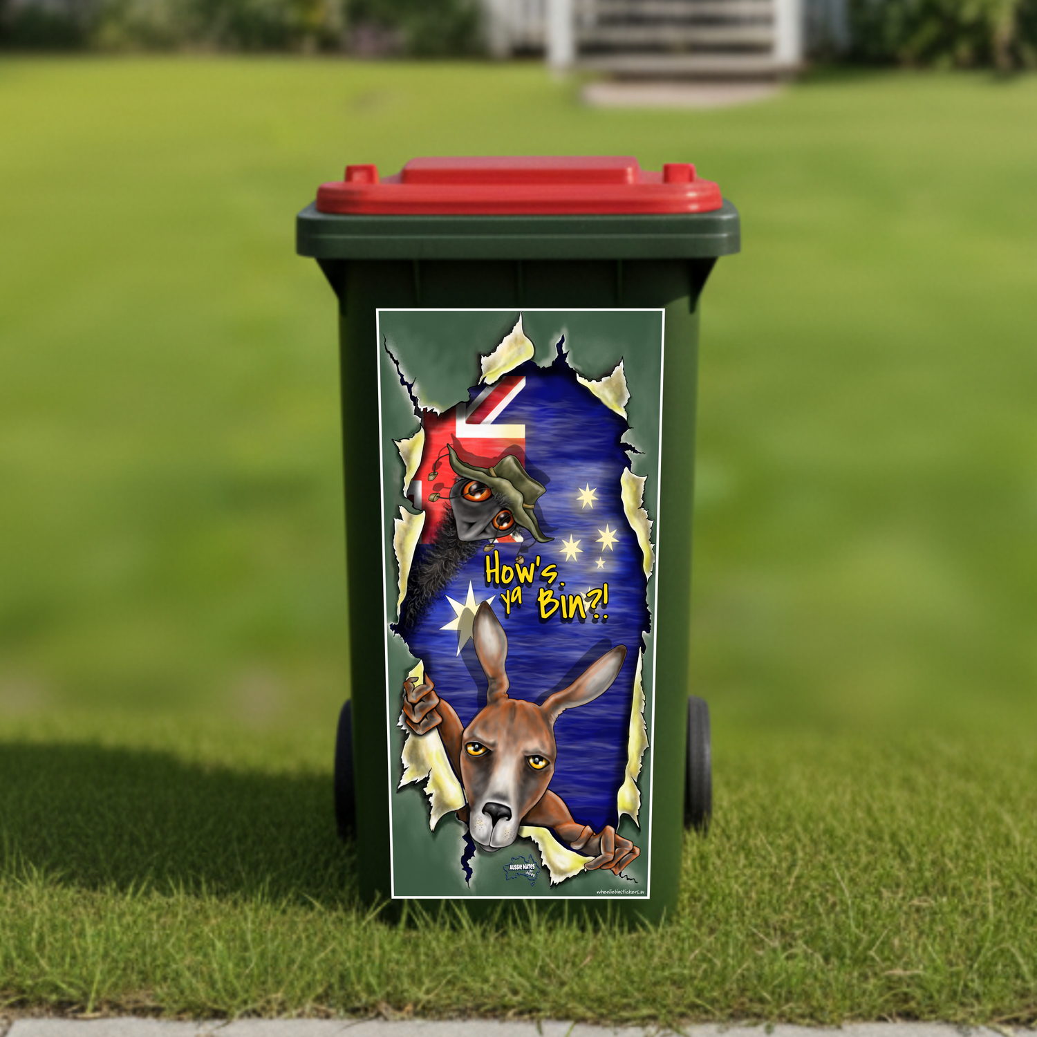 Hows ya bin wheelie bin sticker