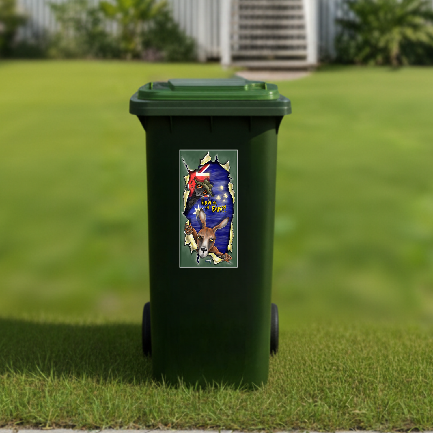 Hows ya bin wheelie bin sticker