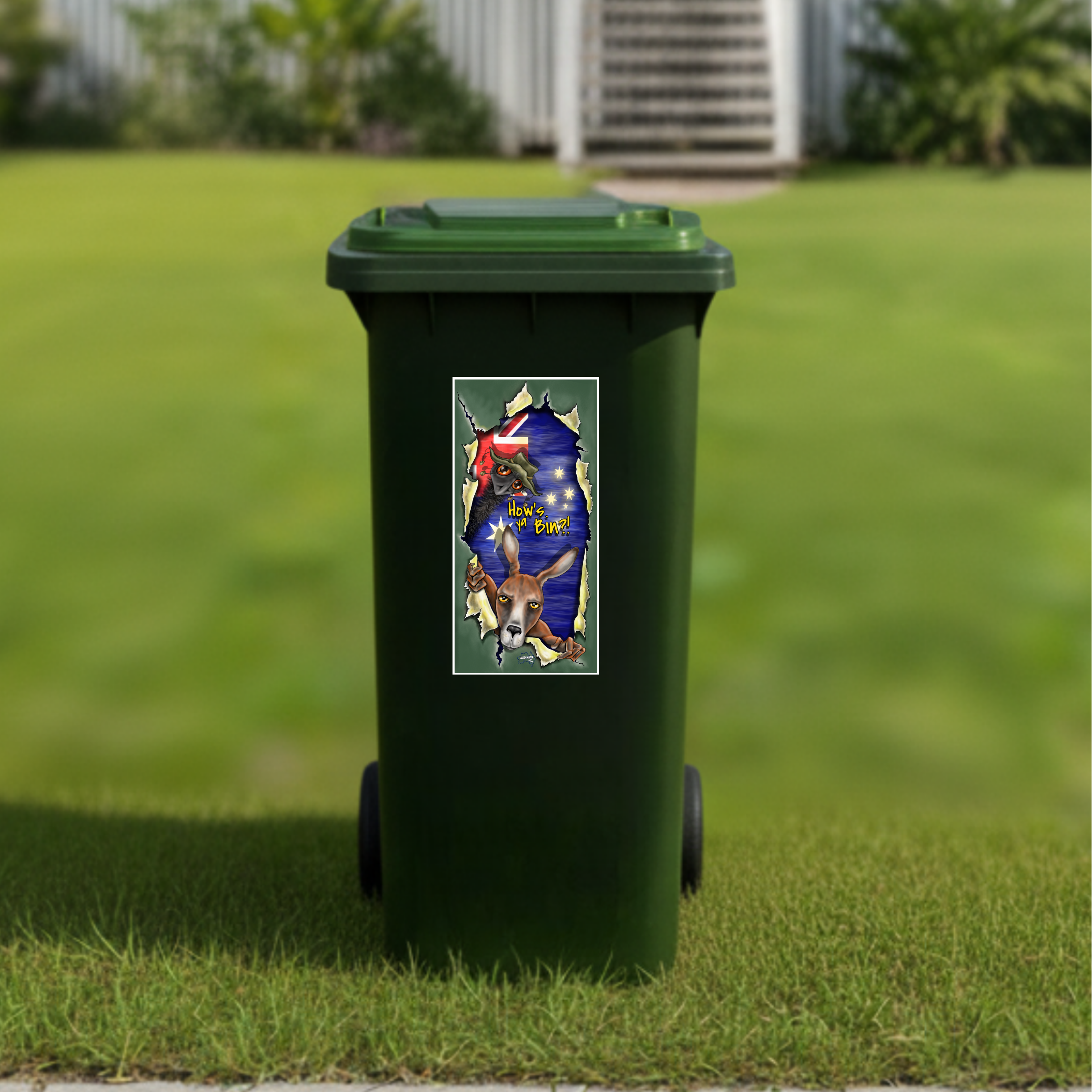 Hows ya bin wheelie bin sticker