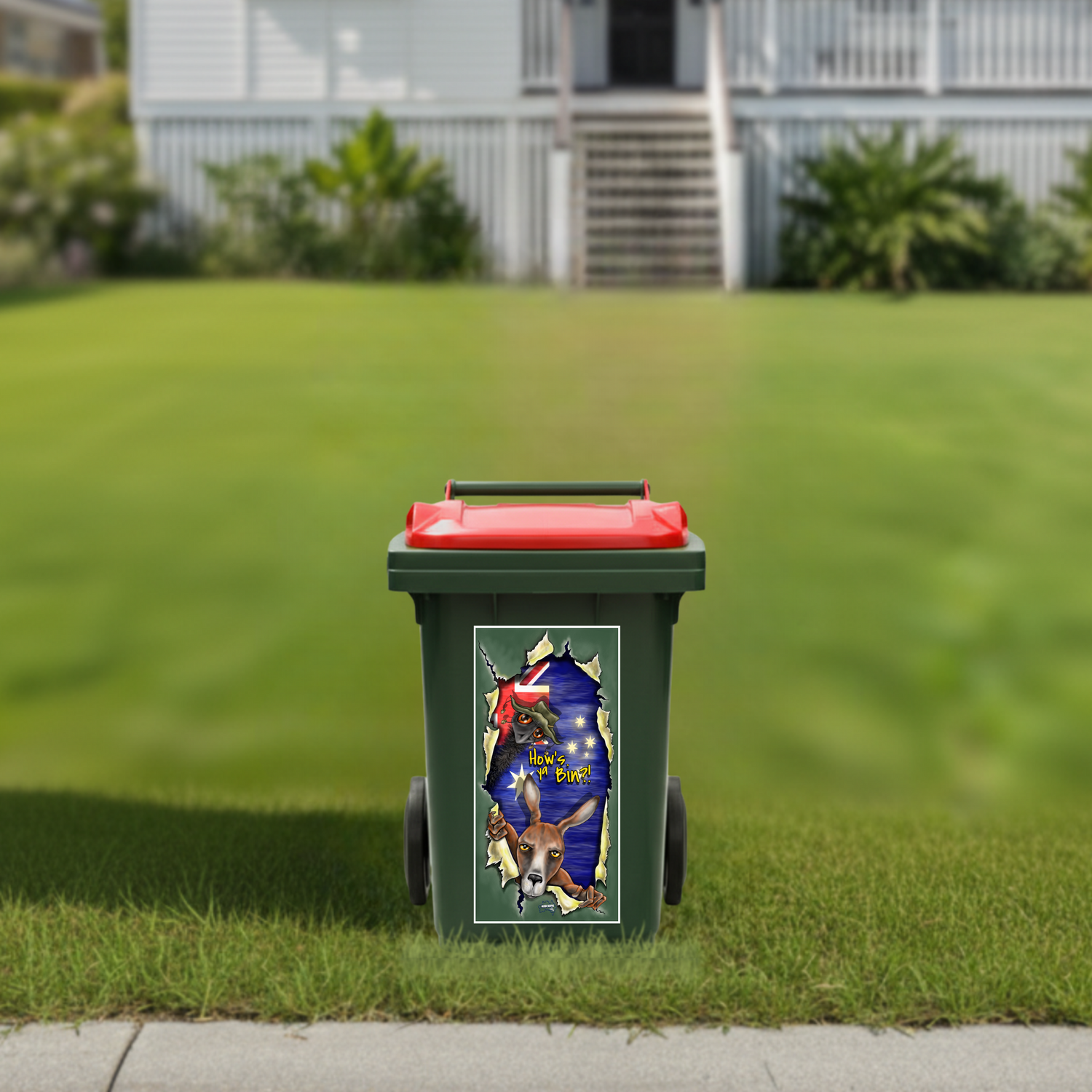 Hows ya bin wheelie bin sticker