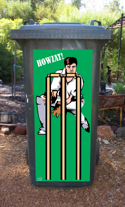 Howzat cricket stumps wheelie bin sticker