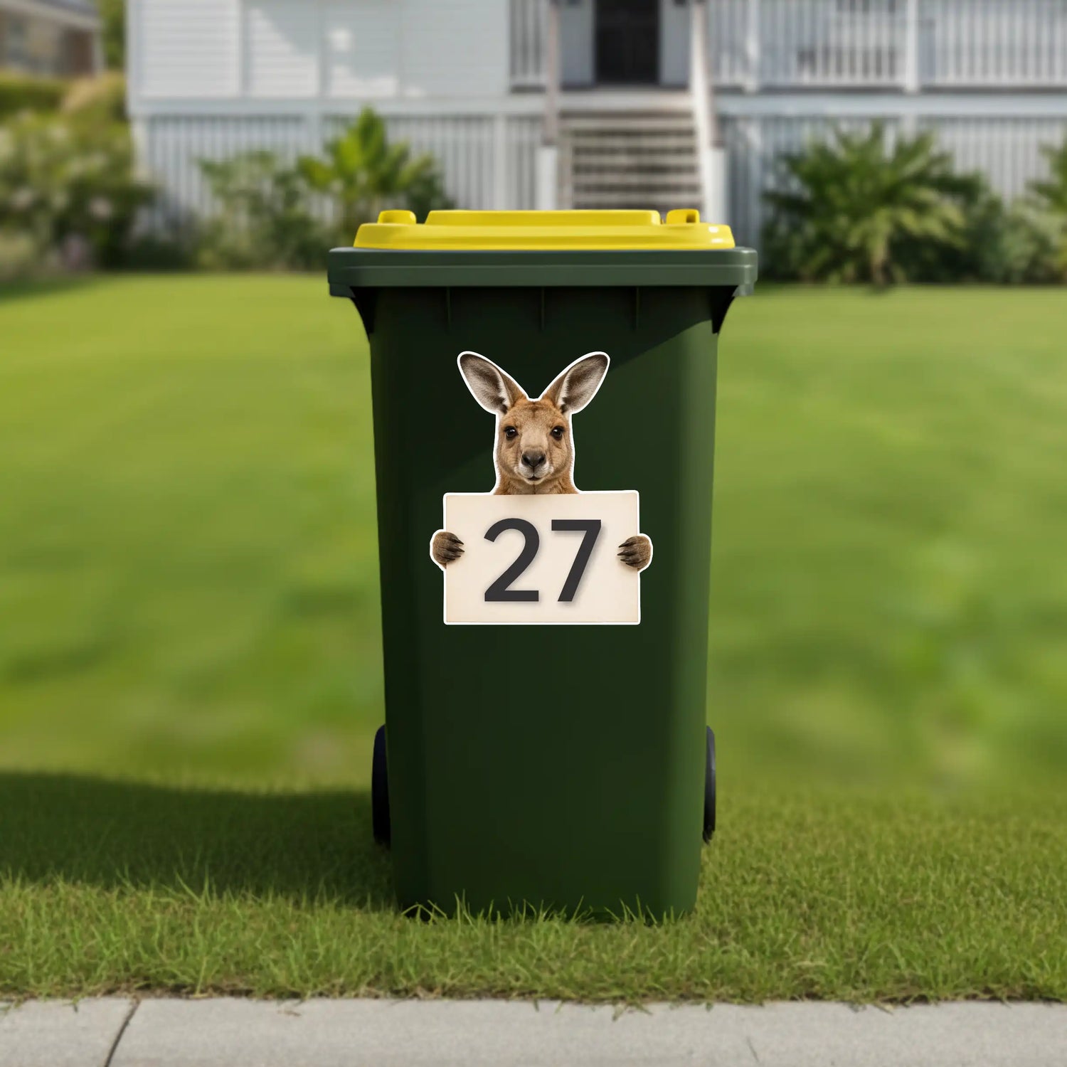 Kangaroo house number wheelie bin sticker