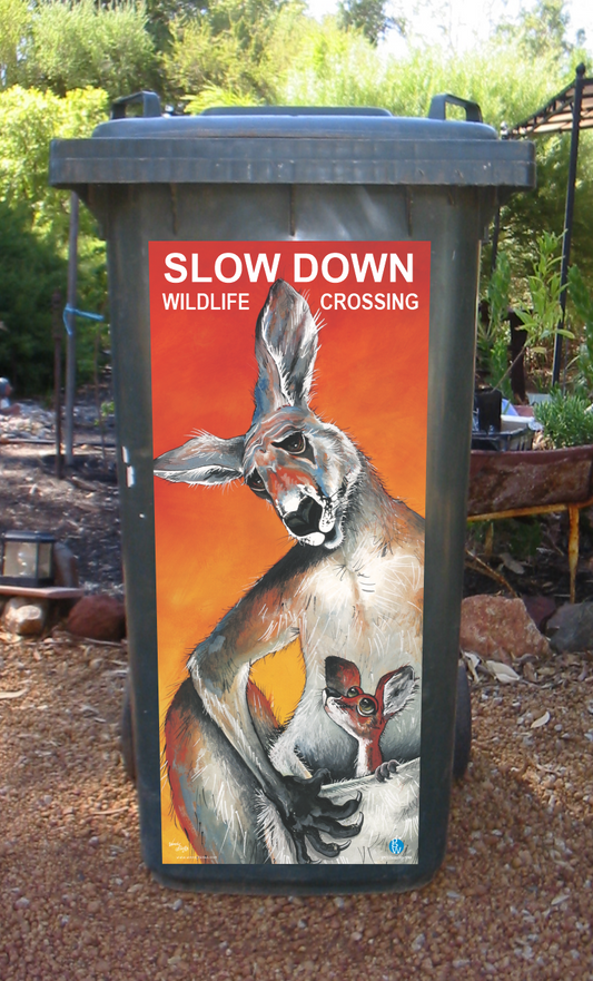 Kangaroo slow down wheelie bin sticker