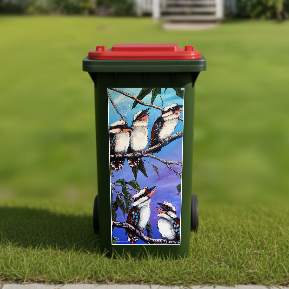 Kookaburra wheelie bin sticker – Grove Wesley Design Art