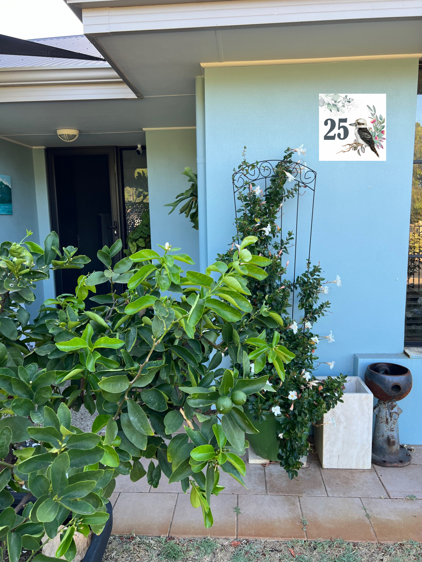 Kookaburra house number garden panel