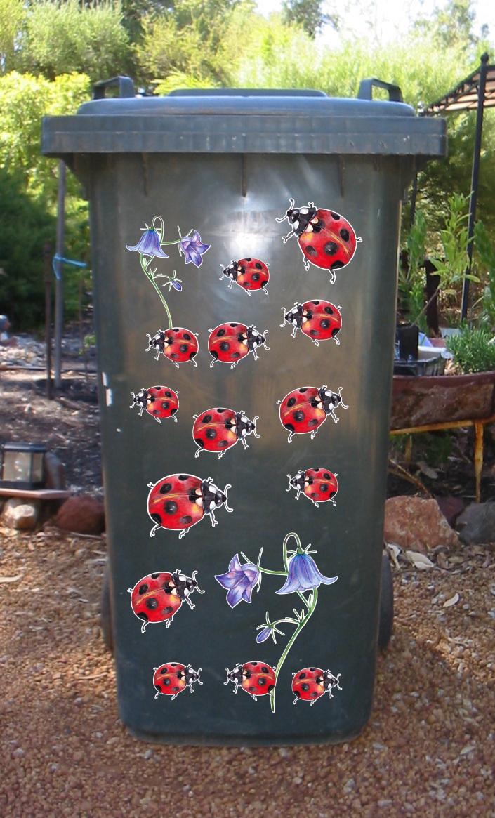 Ladybird stickers for wheelie bins