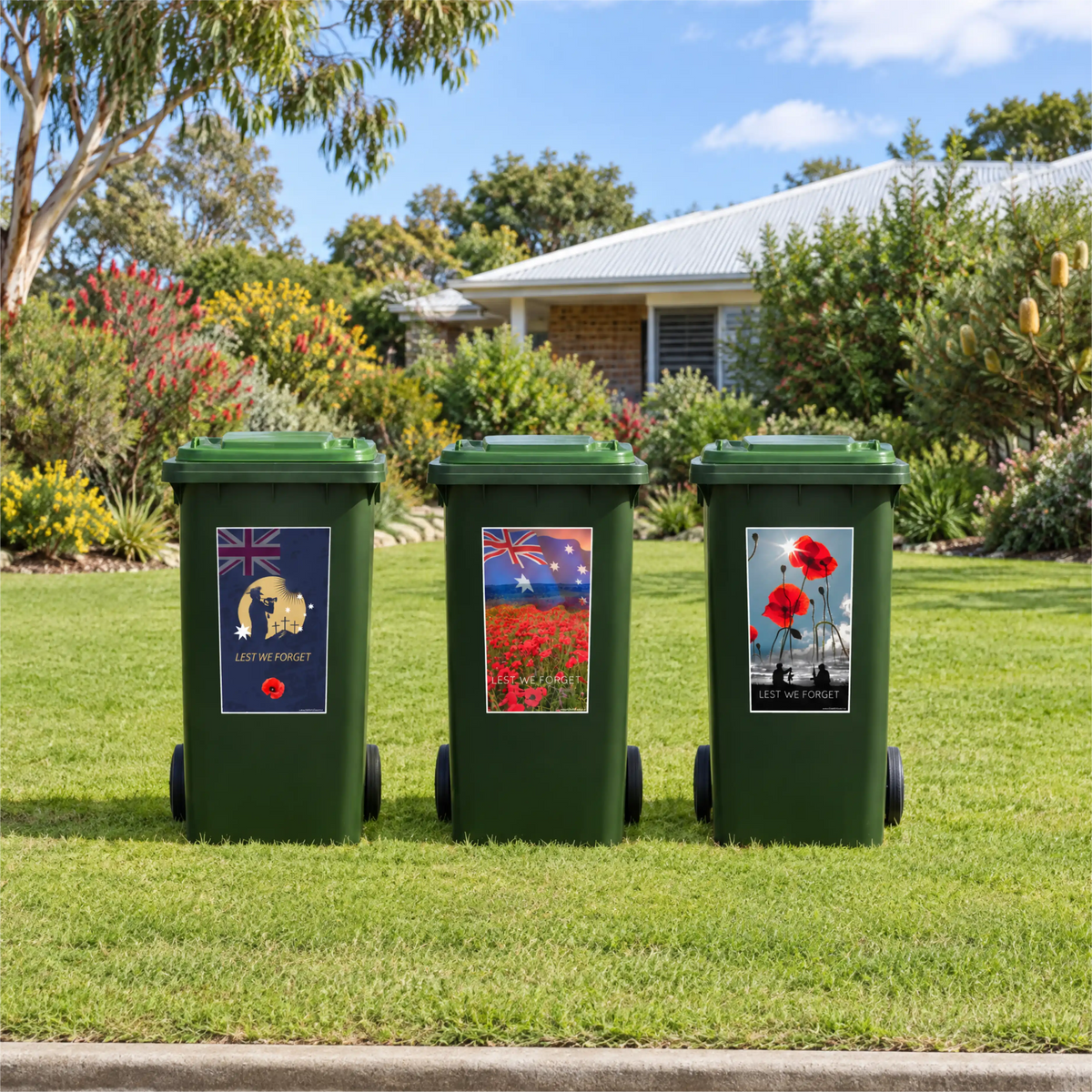 ❤️ LEST WE FORGET wheelie bin sticker bundle pack