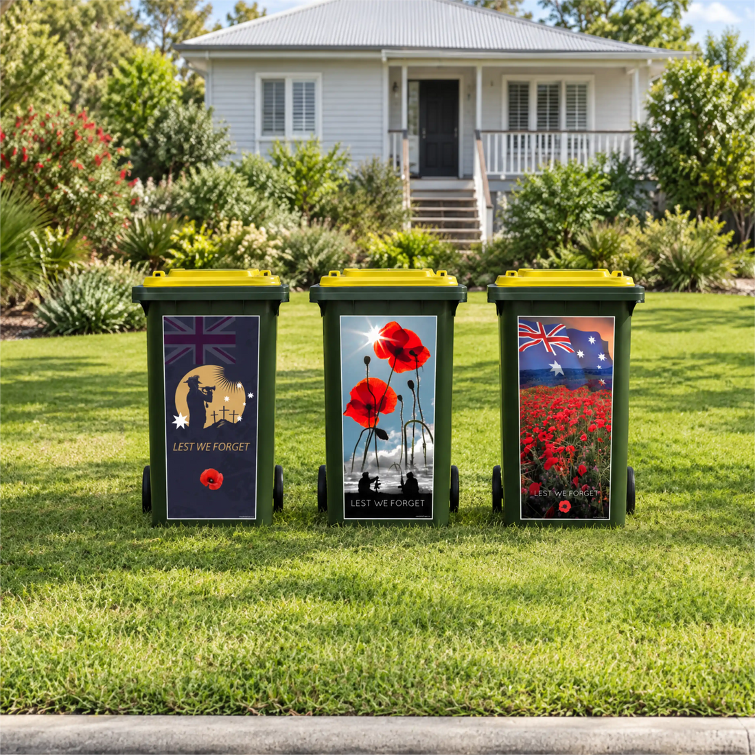 ❤️ LEST WE FORGET wheelie bin sticker bundle pack