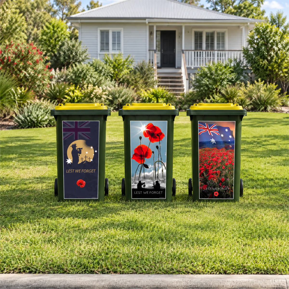 ❤️ LEST WE FORGET wheelie bin sticker bundle pack