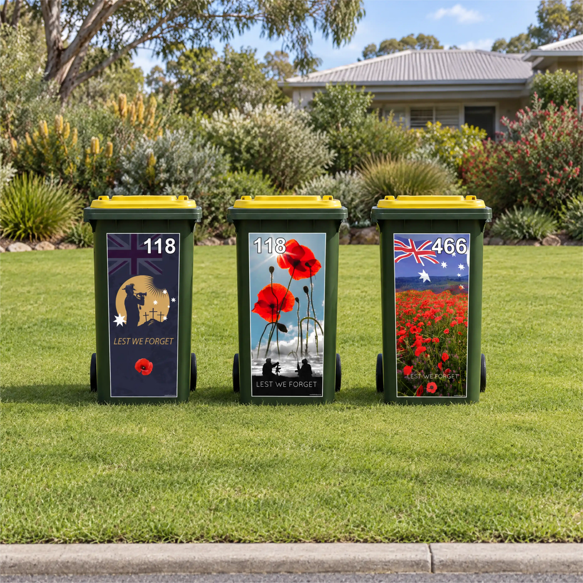 ❤️ LEST WE FORGET wheelie bin sticker bundle pack