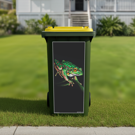 'Midnight guest' frog wheelie bin sticker