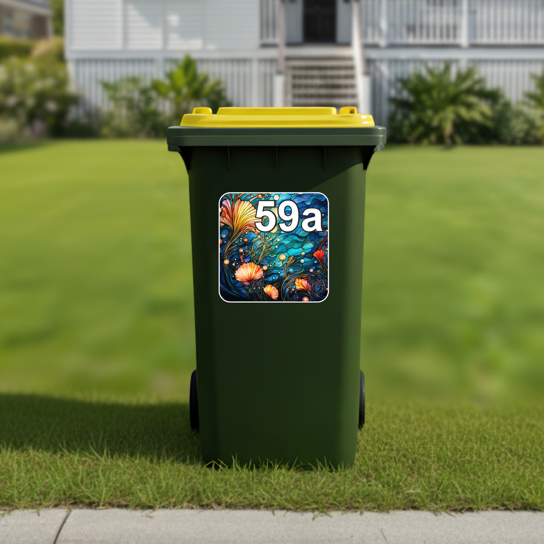Mosaic house number wheelie bin sticker