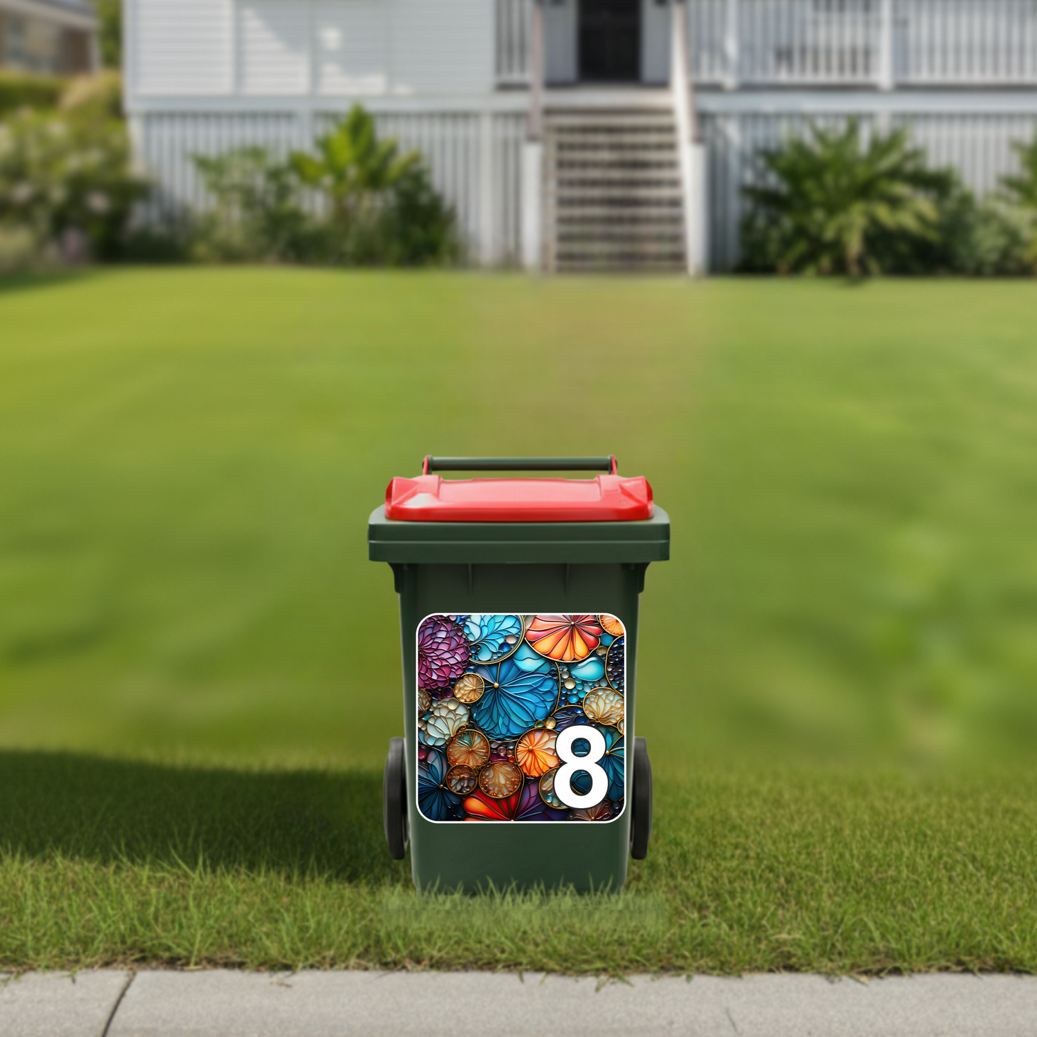 Mosaic house number wheelie bin sticker