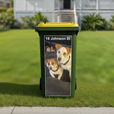 Custom bin stickers Australia — green wheelie bin with &
