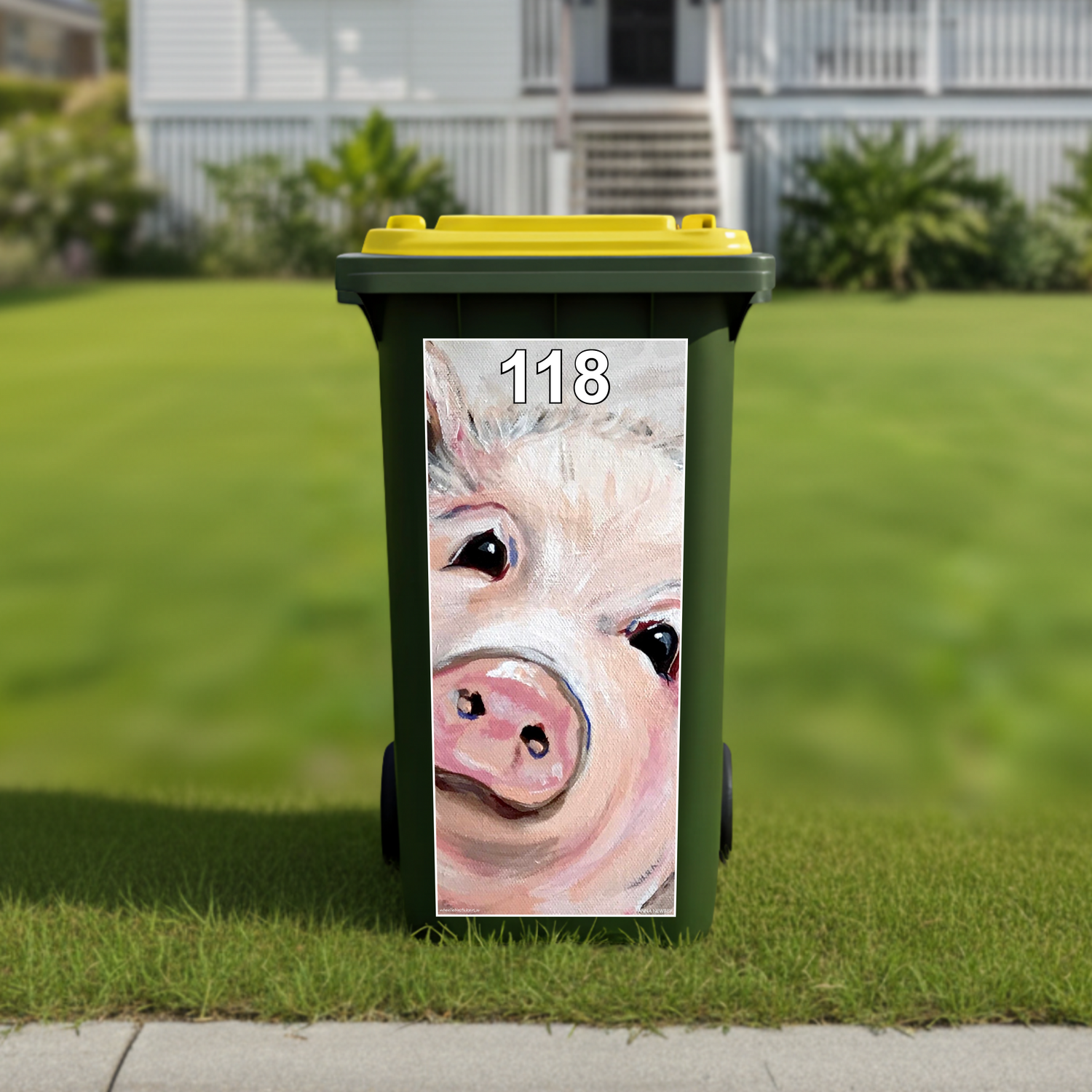 Gorgeous Piggy wheelie bin sticker