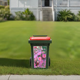 Pink Flower Gum wheelie bin stickers Australia with native blossom artwork and house number 118