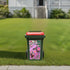 Pink Flower Gum wheelie bin stickers Australia with native blossom artwork and house number 118
