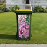 Pink flower gum wheelie bin stickers Australia featuring colourful native blossom artwork number 118 