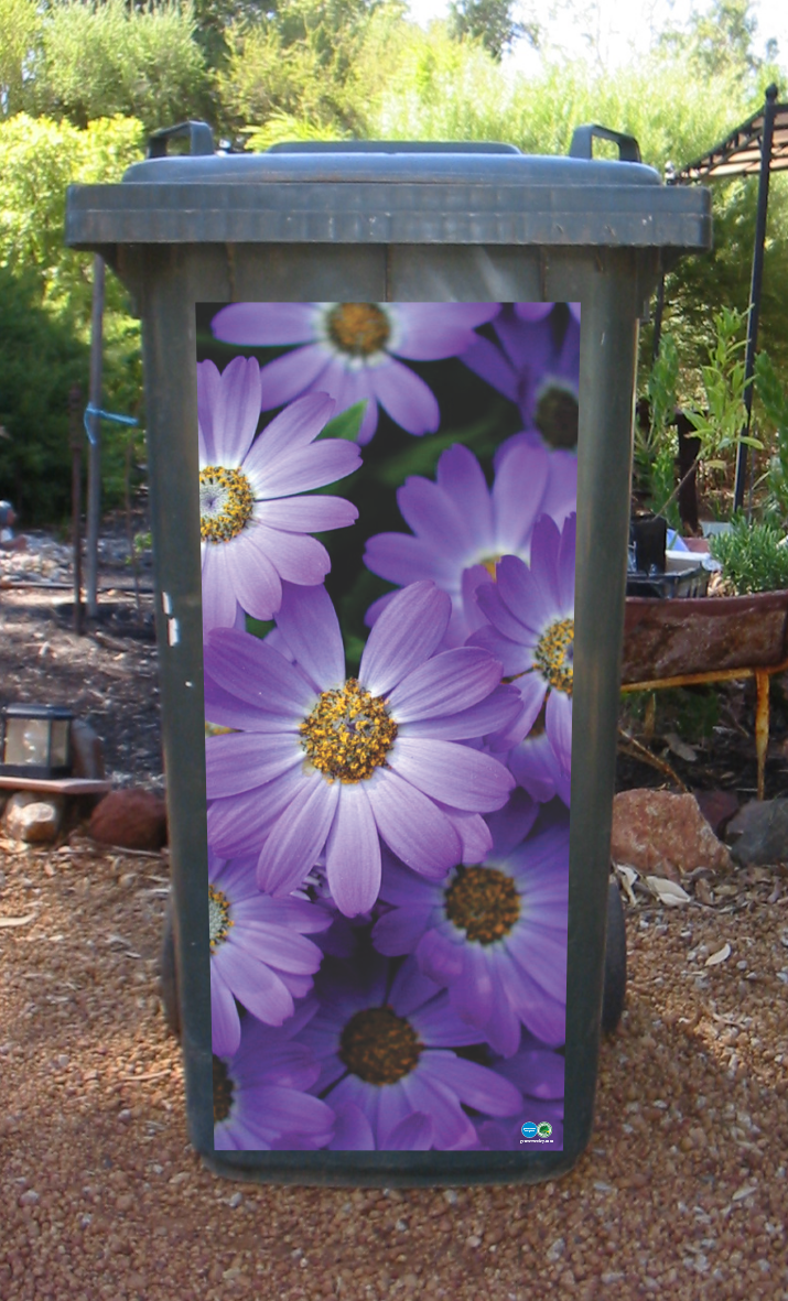 Purple daisy wheelie bin sticker