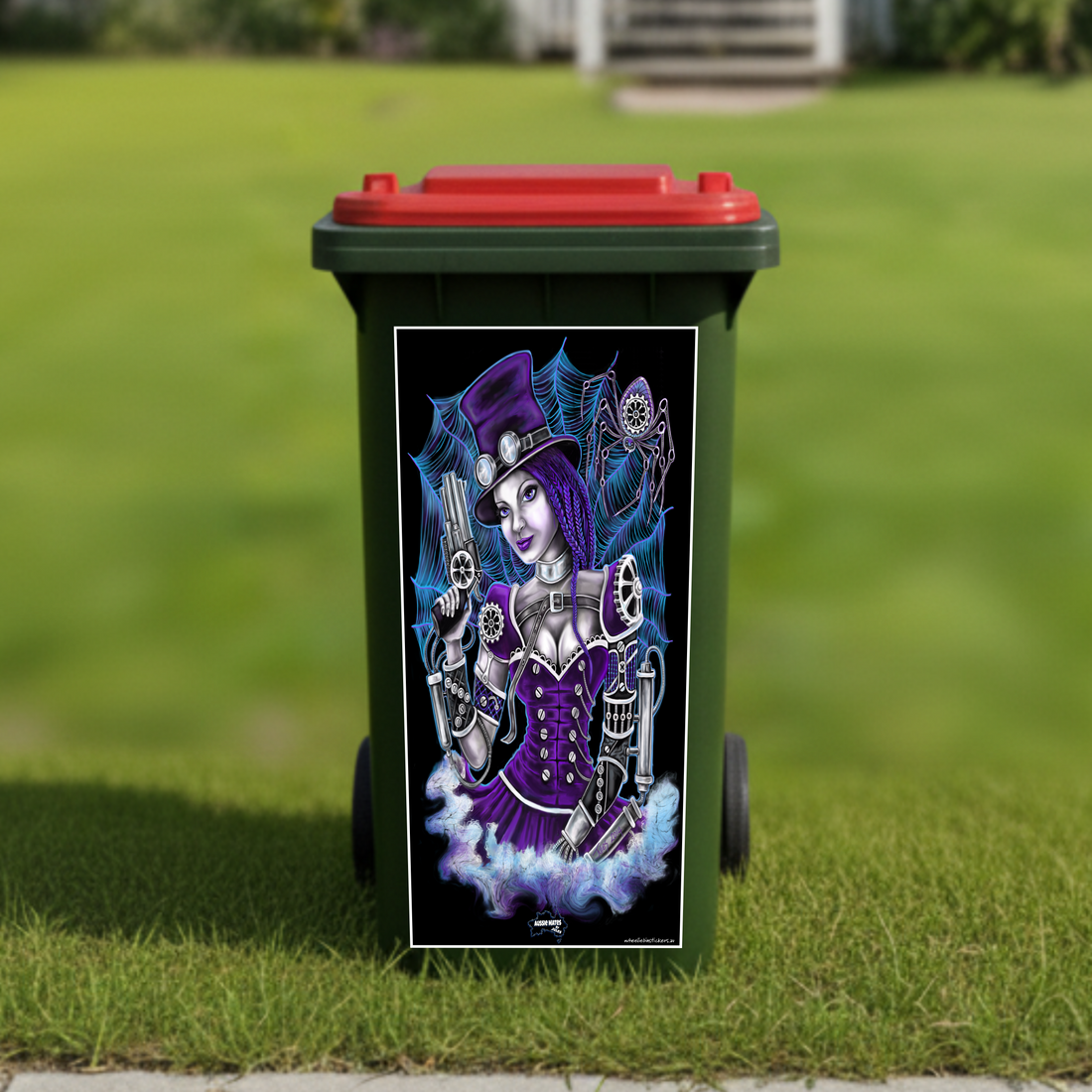Purple steam punk queen wheelie bin sticker