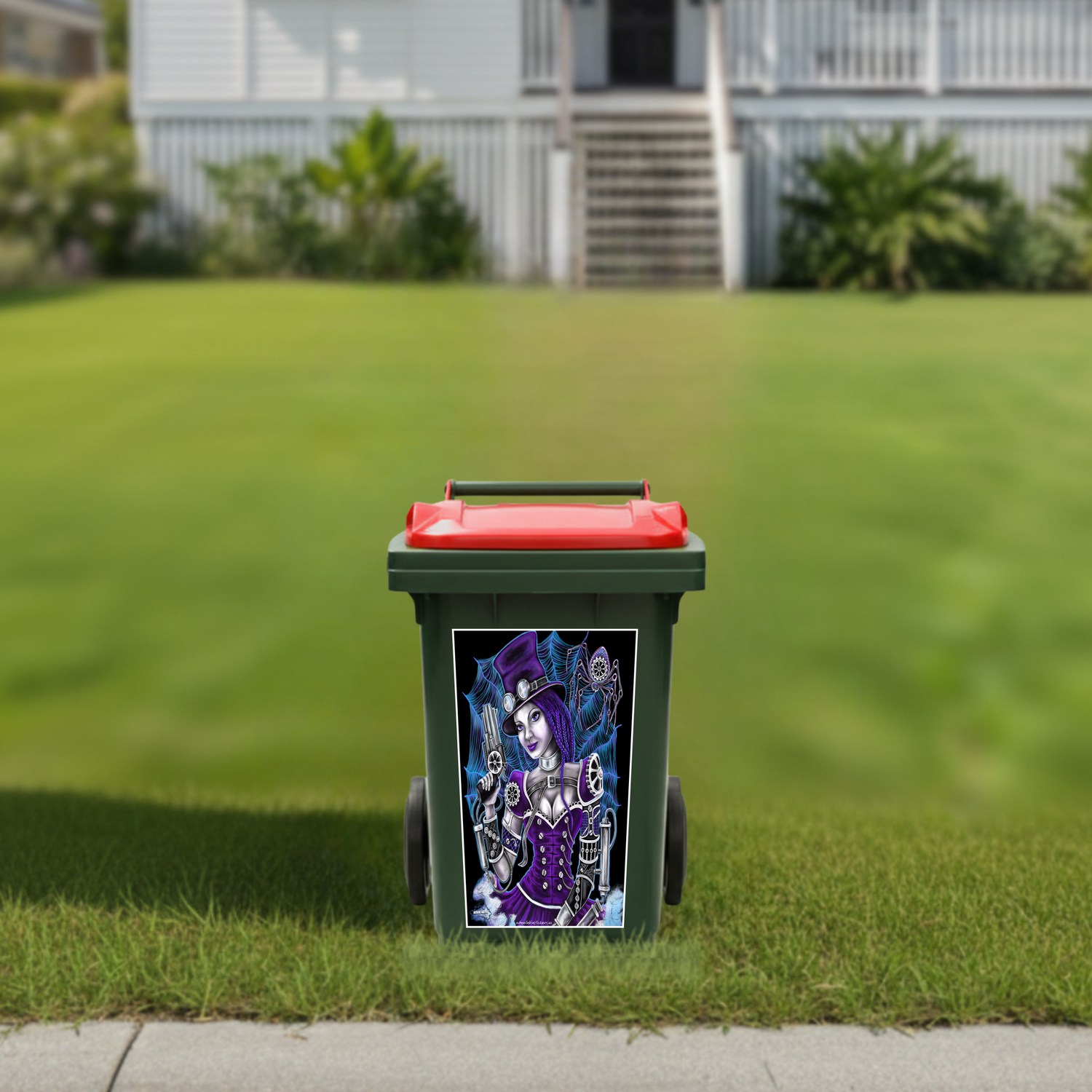 Purple steam punk queen wheelie bin sticker