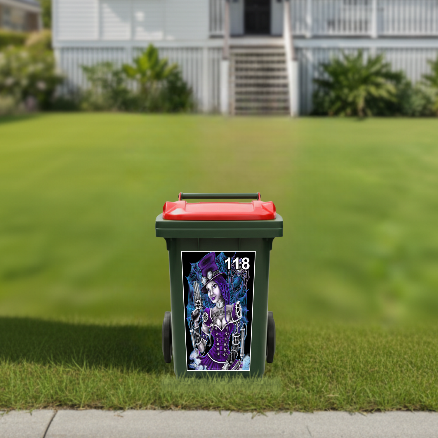 Purple steam punk queen wheelie bin sticker