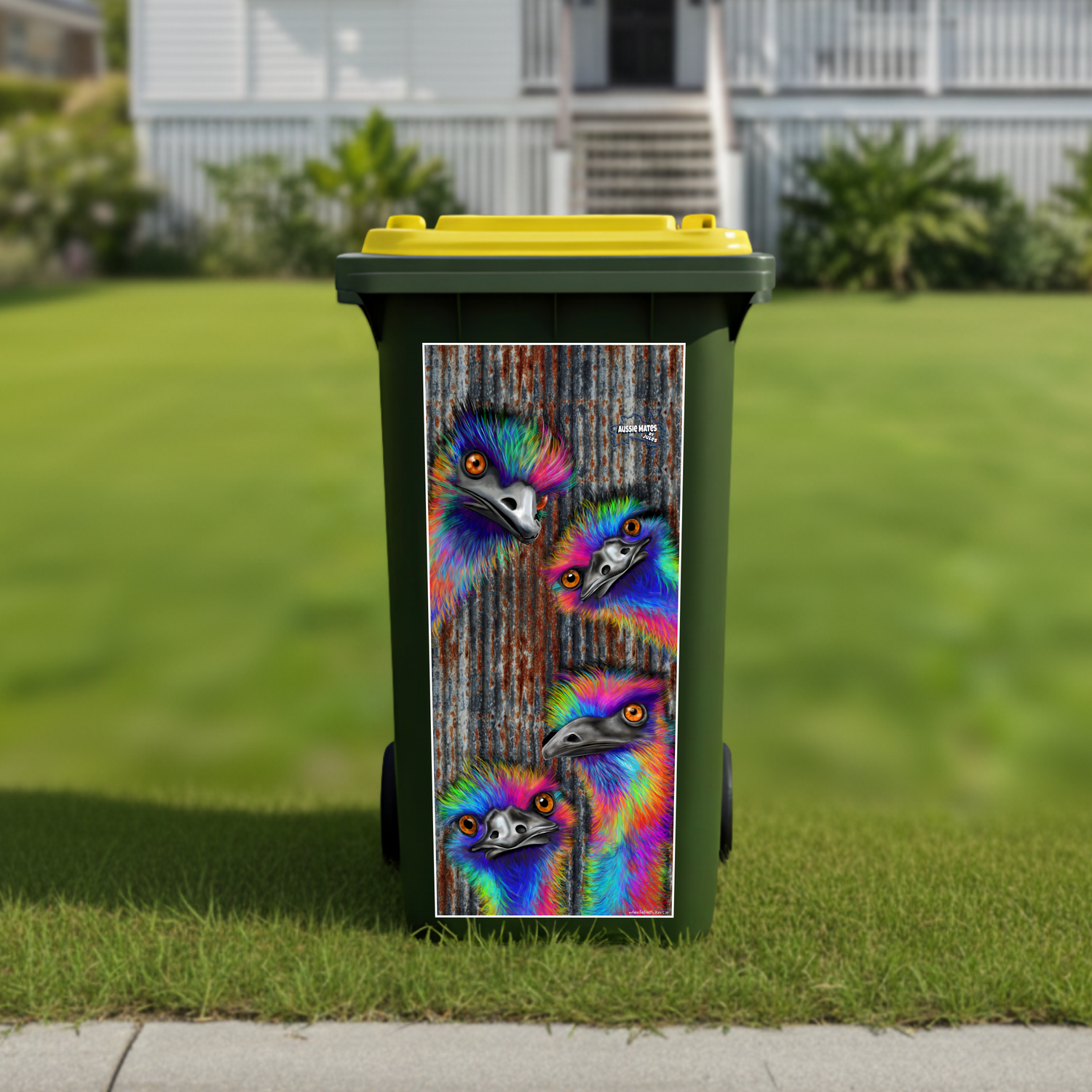 Party rainbow emus wheelie bin sticker