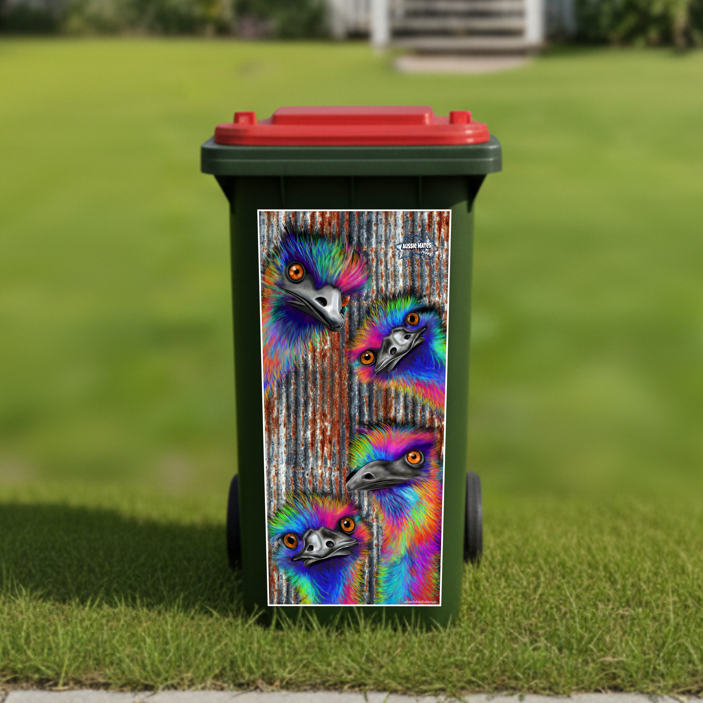 Party rainbow emus wheelie bin sticker