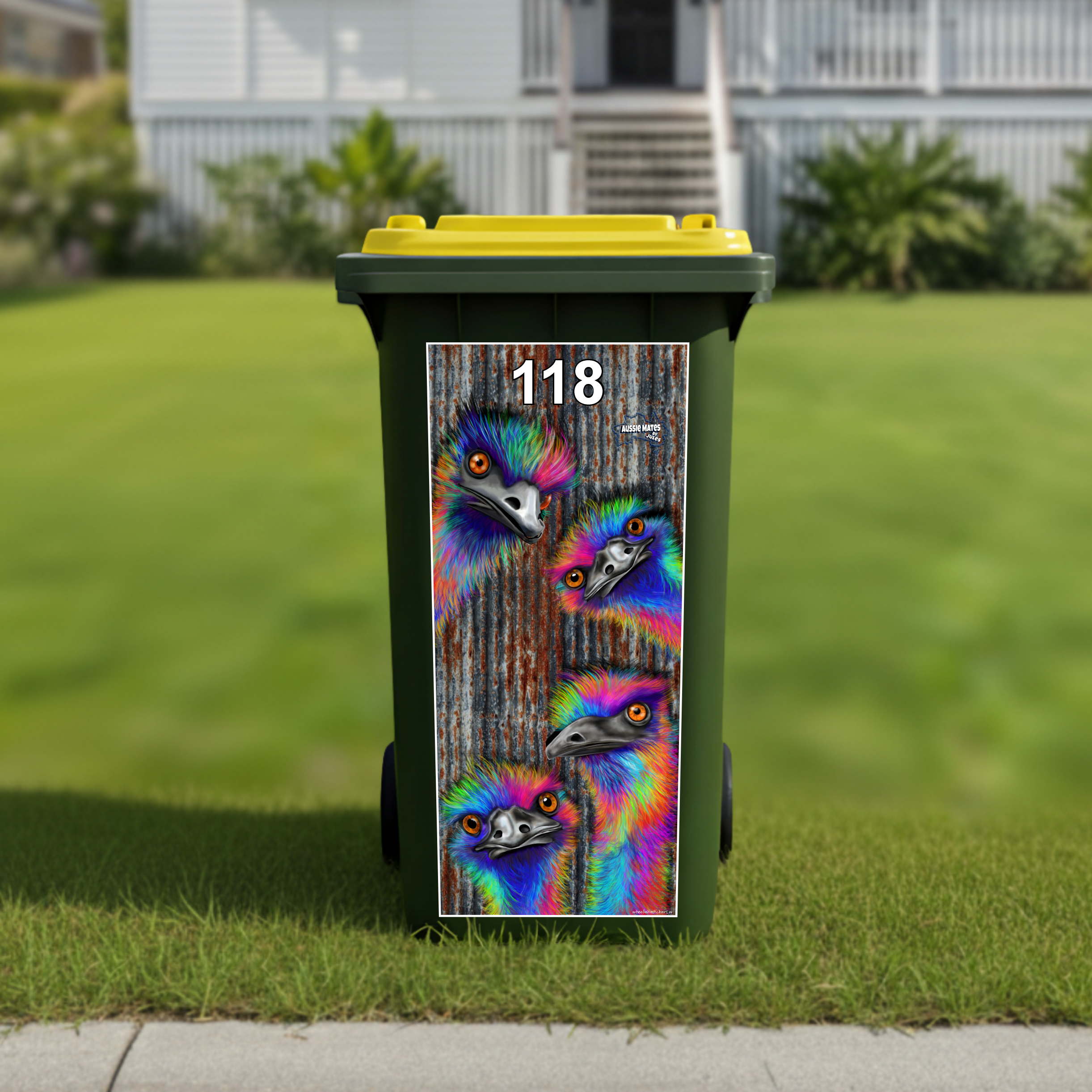 Party rainbow emus wheelie bin sticker