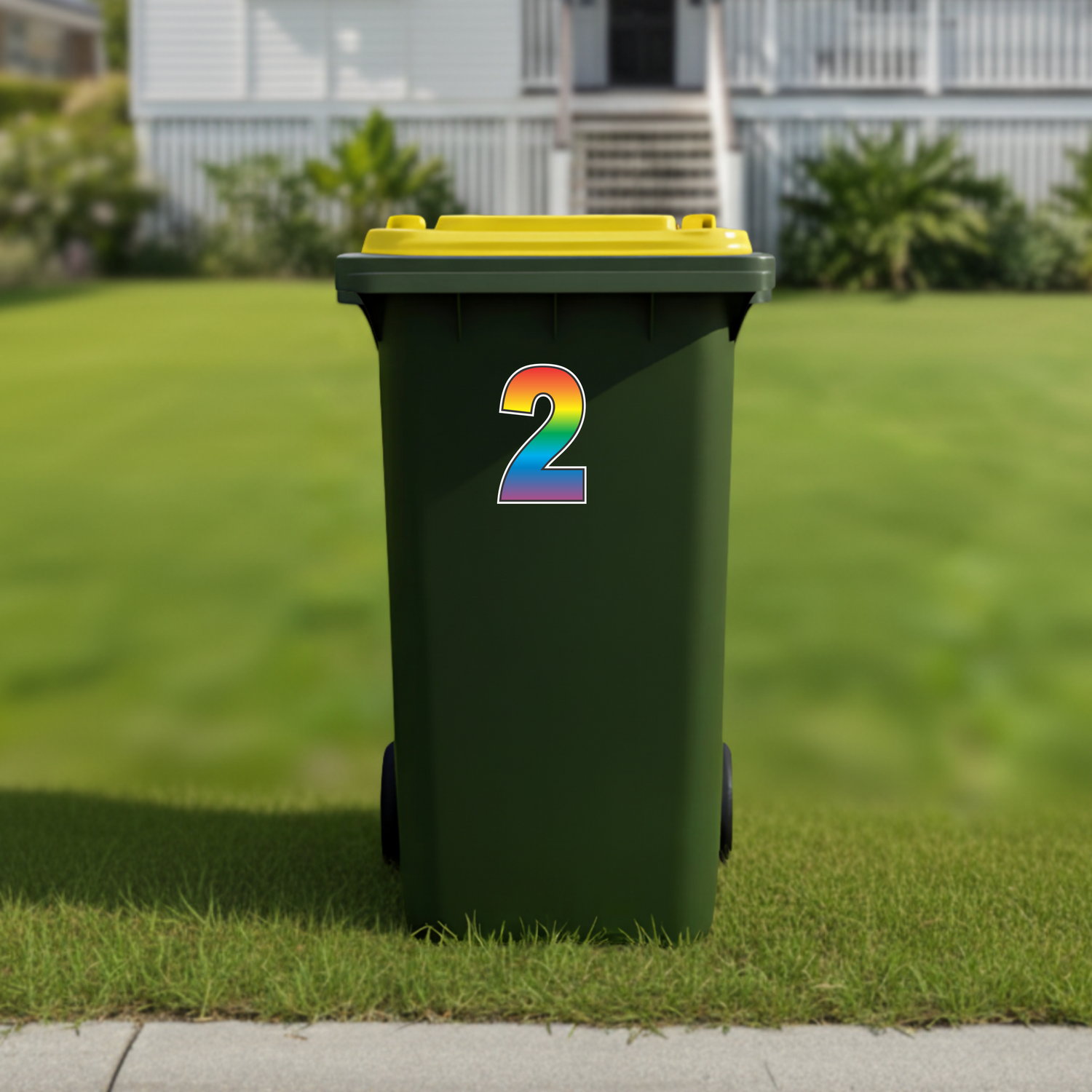 House number stickers for wheelie bins - Checkerplate, Rainbow &amp; Blue Swirl