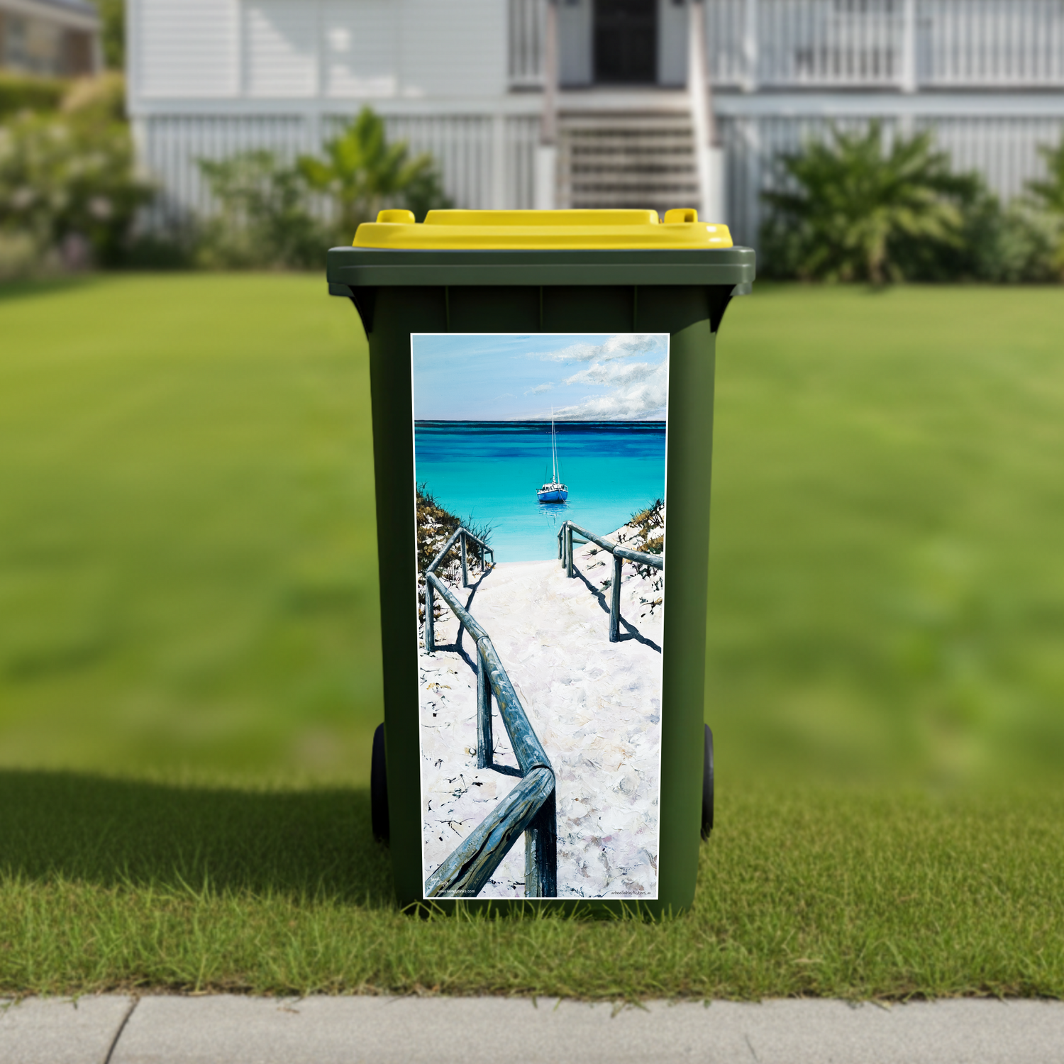 Yacht at Rotto wheelie bin sticker