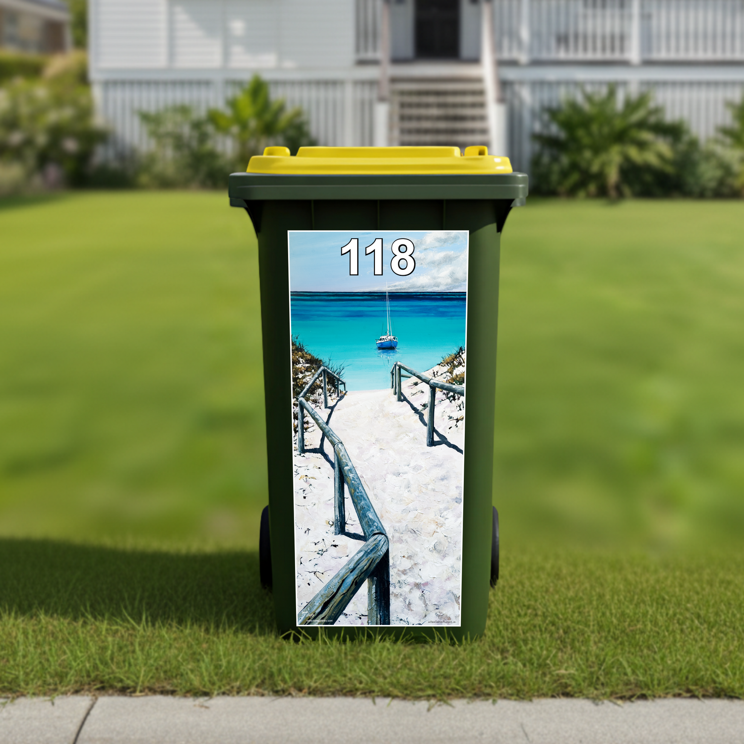 Yacht at Rotto wheelie bin sticker