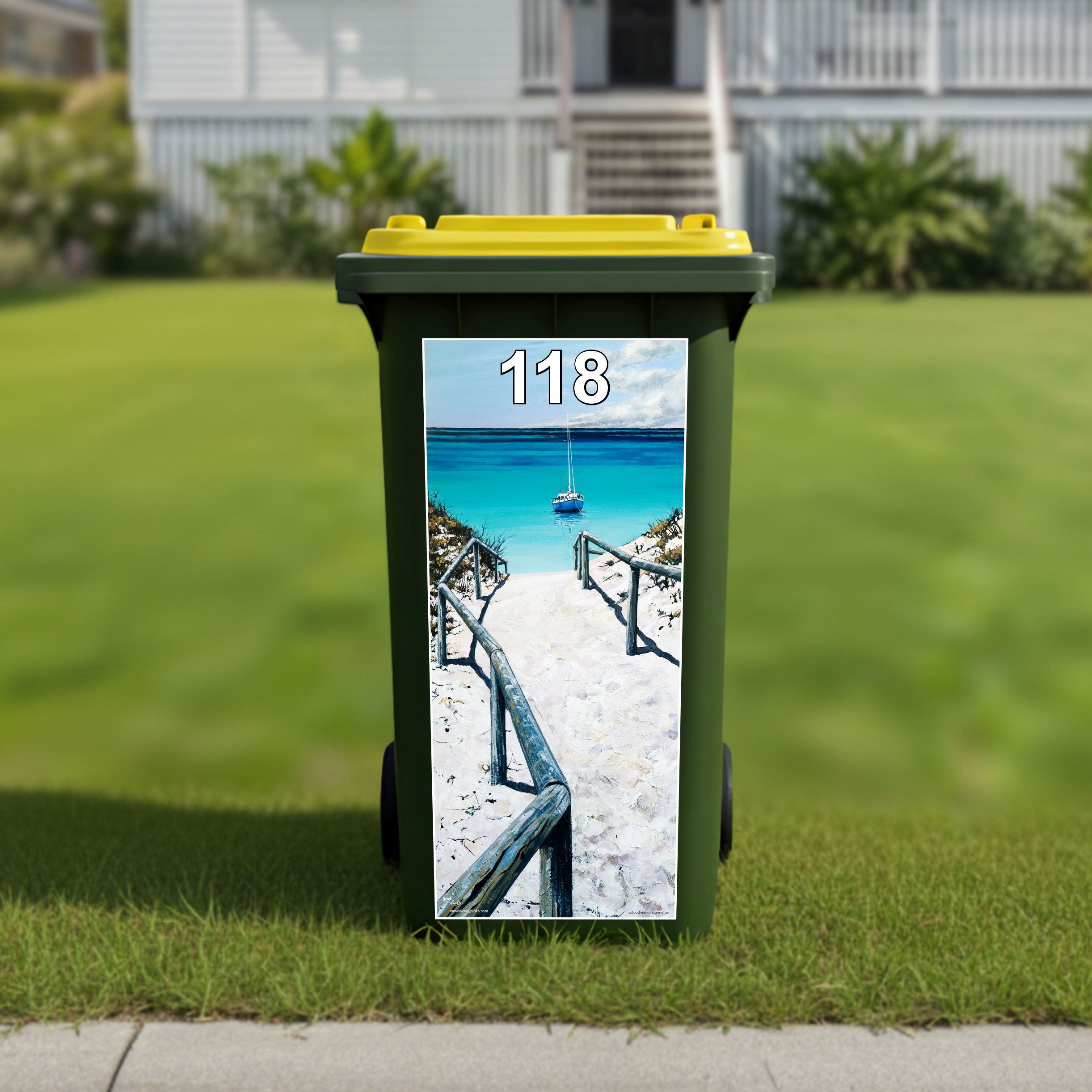 Yacht at Rotto wheelie bin sticker