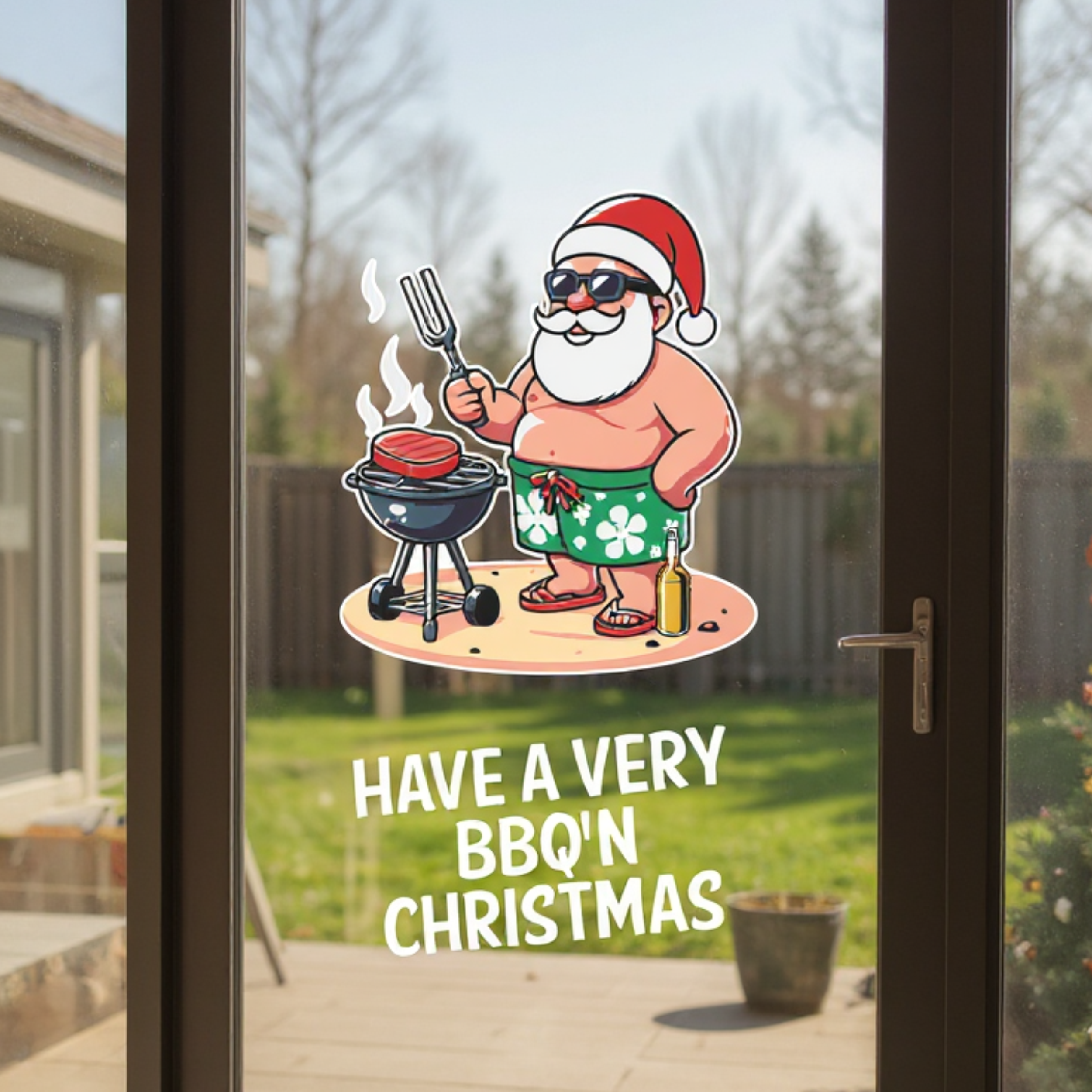 Santa with BBQ for wheelie bins, cars and windows