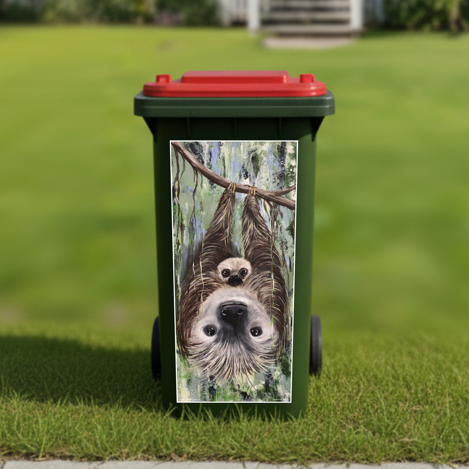 Sloth and baby wheelie bin sticker