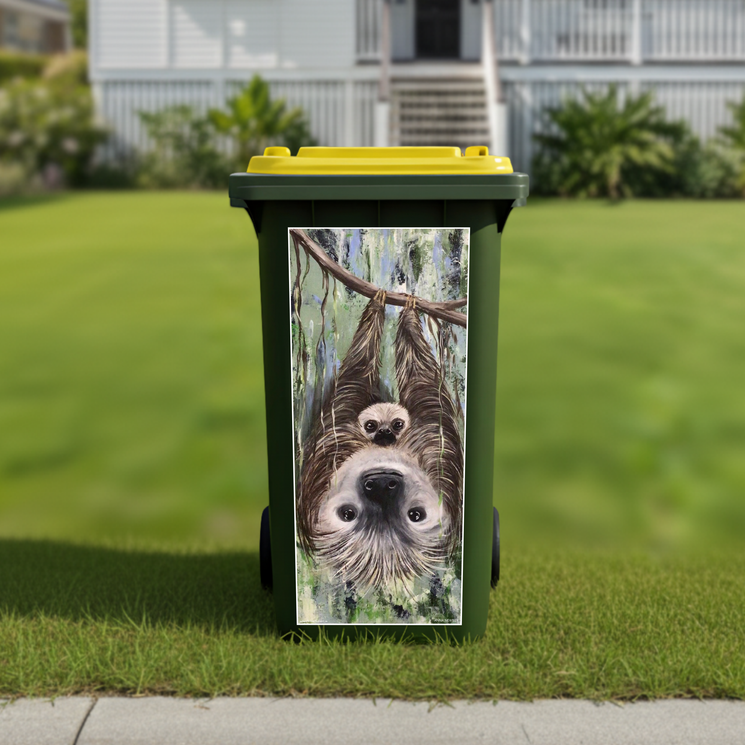 Sloth and baby wheelie bin sticker