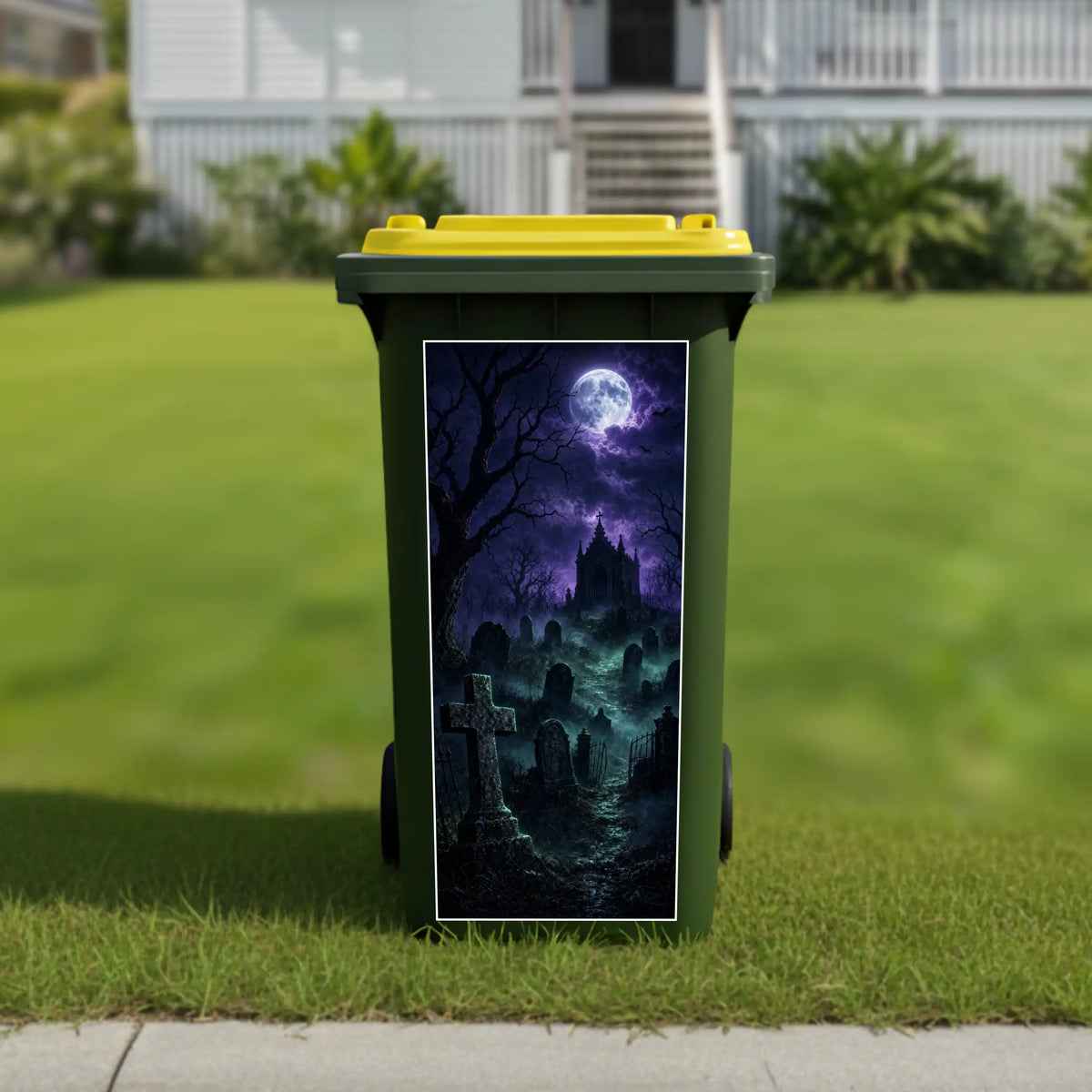 Spooky graveyard wheelie bin sticker