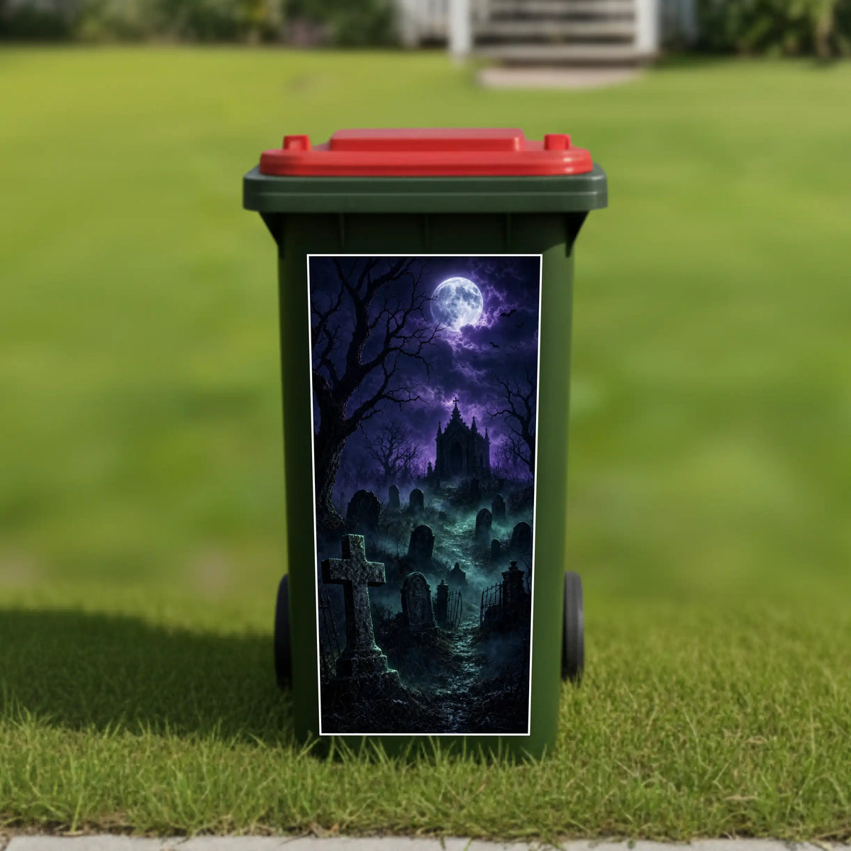 Spooky graveyard wheelie bin sticker